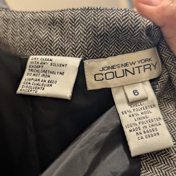 Jones New York Country Wool Blend Black/White Herringbone Embroidered Skirt- 6 - Picture 9 of 12